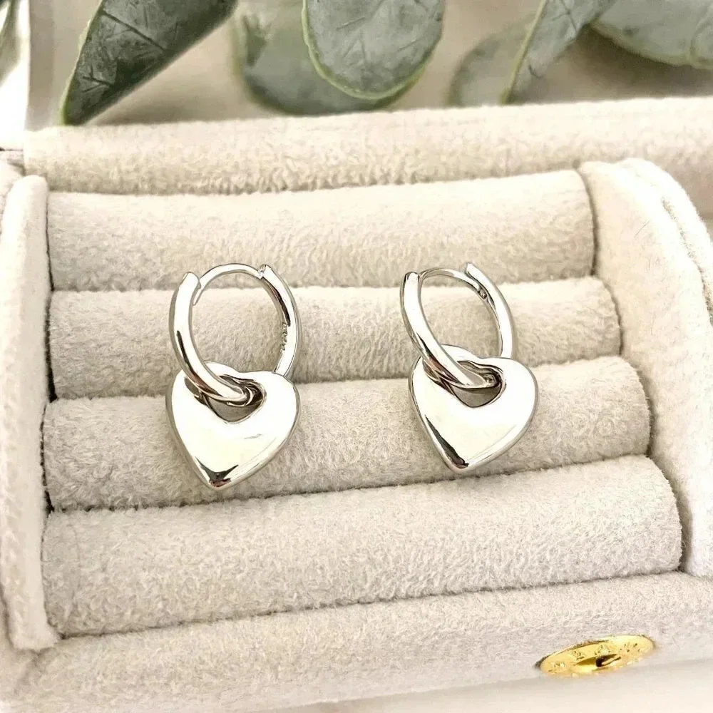 925 Sterling Silver Heart Earrings Huggie Hoops Small Huggies